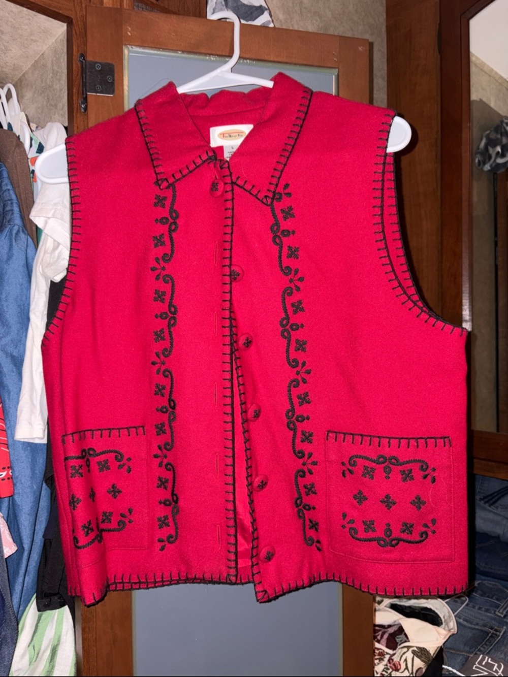 Talbots Red Sleeveless Button-Front Vest with Contrast Stitching